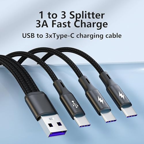 GELRHONR 2Pack USB C Splitter Cable, 3 in 1 USB C Multi Charging Cable, Nylon Braided 5A Fast Charge Cord, Compatible with Mobile/Android and More (2 Pack 7.8inch) - size: 2 Pack 7.8inch