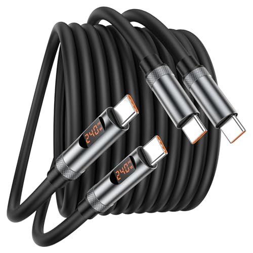 USB C to USB C Cable 240W, 2Pack 6FT Type C Charging Cord with LED Display | USB-C to USB-C Fast Charger Cable for iPhone 17 16 15 Pro Max,MacBook Air/Pro,iPad,Galaxy,Switch,Pixel,LG - size: 6.6ft