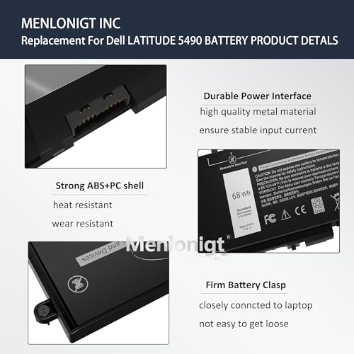 New 68Wh GJKNX Laptop Battery Replacement for Dell Latitude 5490 5480 5580 5590 5280 5288 5488 5591 5491 5495 E5480 E5580 E5490 E5590 Precision 15 3520 3530 Series Fits GD1JP DY9NT 5YHR4 451-BBZG 7.6V - size: 9.13 x 3.75 x 0.5 inches GJKNX BATTERY