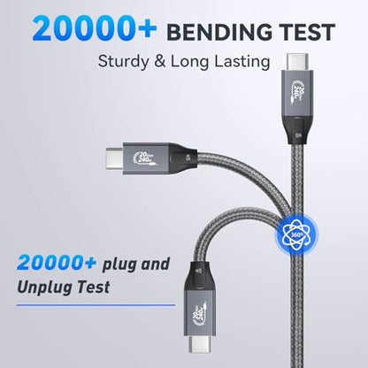 ULT-WIIQ 15FT USB C to USB C 3.2 Gen 2 x 2 Video Cable for Portable Monitor, 4K@144/120/60Hz 8K Display Cable, 20Gbps Data Transfer, PD 3.1 240W Fast Charging, for iPhone 17, MacBook, SSD, CarPlay - size: 15FT