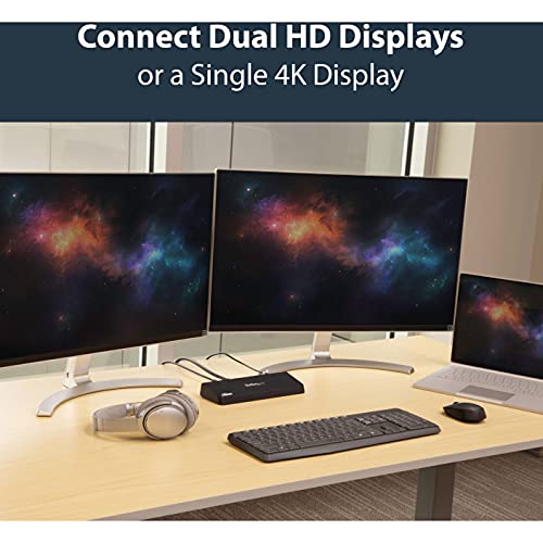 StarTech USB-A Dual Monitor Dock, HDMI & 4K DP, 4x USB-A, Ethernet, TAA | DisplayLink for Windows, macOS, ChromeOS; single DP 4K 30Hz or HDMI 2560x1440, always-on charging, headset, Kensington slot - size: Dual Monitor, style: DP 4K | HDMI | 4 x USB 3.0