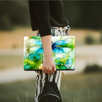 Laptop Skin Sticker Decal, Universal Protective Cover Fit 12 13 14 15.6 Inch Notebook, Reusable Water-Resistant Vinyl Decal w/ 2 Wrist Pads for Business Travel Office, Green Dragonfly - color: Green Dragonfly