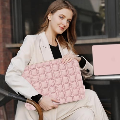 MOSISO Laptop Case 13.3 inch,13-13.3 inch Puffy Laptop Sleeve Carrying Case | Compatible with MacBook Neo/Air 13.6/Pro 13/14, HP Dell ASUS Lenovo, Raised Quilted Grid Computer Bag with Small Case, Pink - color: Pink