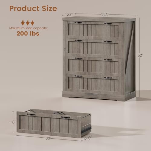 SEDETA Farmhouse 4 Drawer File Cabinet, Filing Cabinet for Home Office, Wood Office File Cabinets for Letter/Legal/A4 Size, File Cabinet Organizer with Printer Stand for Study Room, Living Room, Grey - color: Grey, size: 4 Drawers