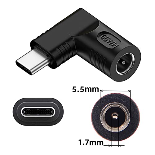 DC Jack 5.5x1.7mm Input to USB-C Type-C Angled 90 Degree Power Plug Charge Adapter for Laptop Phone - style: 5.5x1.7mm