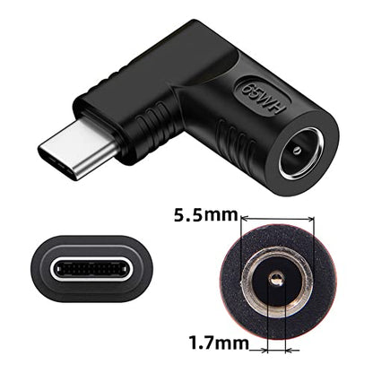 DC Jack 5.5x1.7mm Input to USB-C Type-C Angled 90 Degree Power Plug Charge Adapter for Laptop Phone - style: 5.5x1.7mm