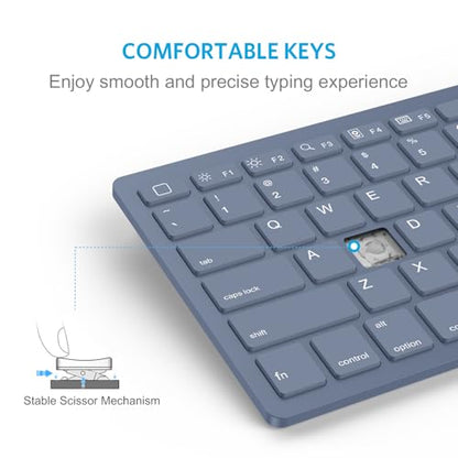 OMOTON Ultra-Slim Bluetooth Keyboard for iPad 11th/10th/9th/8th/7th, iPad Pro/Air/Mini and iPhone Series, Wireless iOS Keyboard with 12 Multimedia Keys for Office, Home, Travel, School, Deep Blue - color: Deep Blue