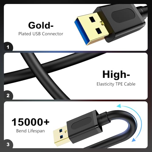 USB 3.0 Male to Male Cable 15Ft,USB to USB Cable with Gold-Plated Connector for Hard Drive Enclosures, DVD Player, Laptop Cooler (15Ft/5M) - size: 15 ft/5 m