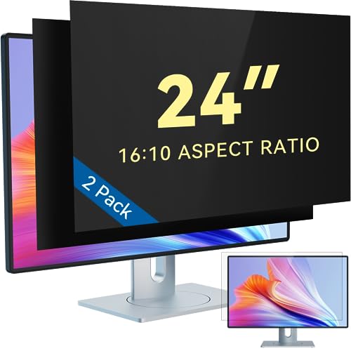 [2-Pack] Privacy Screen for 24 Inch 16:10 Aspect Ratio Computer Monitor | Removable Installation, Filter Blue Light, Anti Glare & Scratch, Anti Spy Security Protector, Compatible Flag & Curved Screen - color: Black Monitor Screen, size: 2pcs-24inch 16:10
