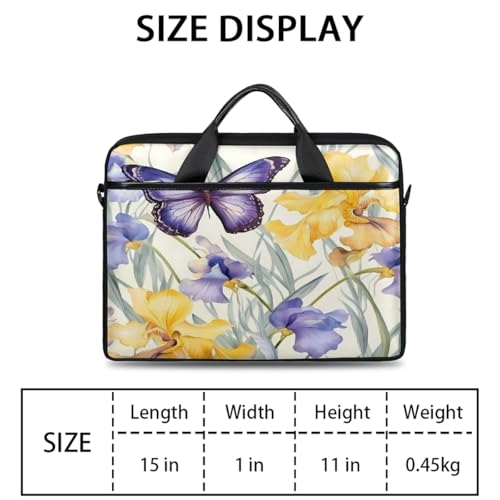 Laptop Shoulder Bag for Women Men, Waterproof Computer Case Messenger Bag Briefcase for Business Office Travel - color: Purple Yellow Iris Flower Butterfly