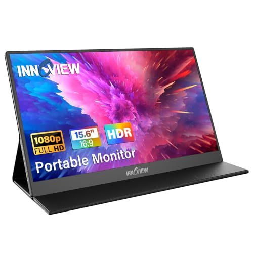 InnoView Portable Monitor, 15.6 Inch FHD 1080P HDMI USB C Second External Monitor for Laptop, Desktop, MacBook, Phones, Tablet, PS5/4, Xbox, Switch, Built-in Speaker with Protective Case - color: Black