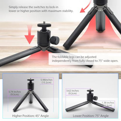 Kado Metal Portable Monitor Stand Tripod, Phone/Tablet Clamp for Desk | 100x100mm 75x75mm Wall/Arm Mount Clamping, 360° Ball Head and 1/4" Screw Compact for Phone, Tablet, Projector, Camera, Webcam - style: Charcoal Gray