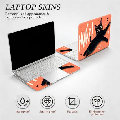 DEGDFSGR 12.1-15.6 Inch Universal Reusable Laptop Skin Sticker Decal, Waterproof Removable Protector for Notebook Cover, Scratch-Resistant Vinyl Cuttable Full Wrap Sticker, Funny Black Cat Miaow Print - color: Funny Black Cat Miaow Print