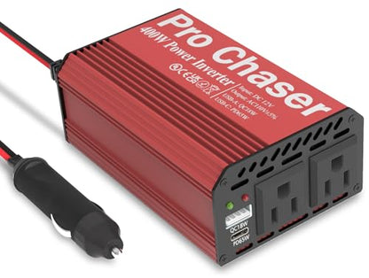 Pro Chaser 400W Power Inverters for Vehicles DC 12v to 110v AC Car Inverter | Converter USB-A, PD 65W USB-C Ports, Dual AC Adapter for Air Compressor Laptops
