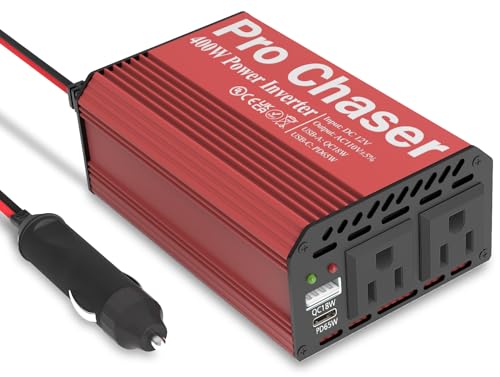 Pro Chaser 400W Power Inverters for Vehicles DC 12v to 110v AC Car Inverter | Converter USB-A, PD 65W USB-C Ports, Dual AC Adapter for Air Compressor Laptops