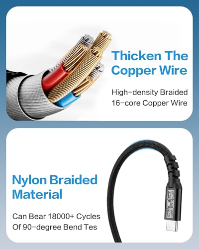 USB-C Display Cable [8K 60Hz/4K 240Hz], USB-C 3.2 Gen 2, 20Gbps data transfer, up to 240W PD fast charging, compatible with iPhone 15/16 series, MacBook, Galaxy S23, nylon braided, black (1.65 ft). - size: 1.65FT