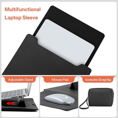 15-16 Inch Protective Laptop Sleeve Case with Stand, for MacBook Air 15" M5~M2 (2026-2023); MacBook Pro 16" M5~M1, Pro/Max(2026-2021), Surface/ASUS/Lenovo, PU Leather Laptop Case (15"-16" Black) - color: Black, size: 15-16 Inch