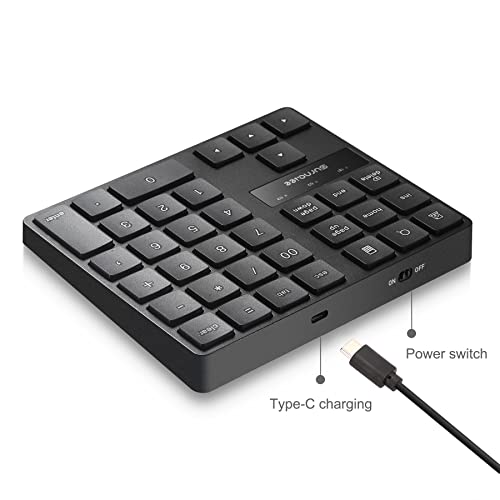 SurnQiee Wireless Numeric Keypad, 2.4G Rechargeable Number Pad 35-Keys for Efficient Data Input - color: 35 keys - Black