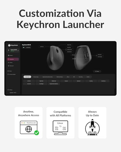 Keychron M5 8K Vertical Ergonomic Mouse Wireless, 2.4 GHz/Bluetooth 5.3/Wired Computer Mice Rechargeable, 5 Levels Up to 30K DPI with Programmable Buttons for Laptop macOS/Windows - Black - size: PixArt 3950 (8K Polling Rate)