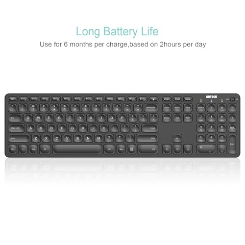 Arteck 2.4G Wireless Keyboard Ultra Slim Full Size Keyboard with Numeric Keypad and Media Hotkey for Computer/Desktop/PC/Laptop/Surface/Smart TV and Windows 10/8/ 7 Built-in Rechargeable Battery