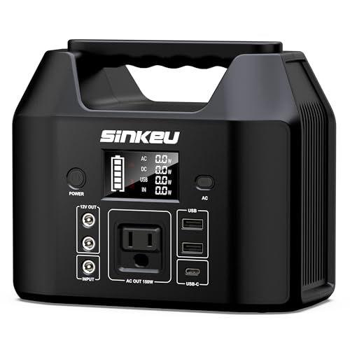 Portable Power Station 122.8Wh, 150W Power Bank with AC Outlet | SinKeu LiFePO4 Battery Solar Generator for Home Use, Camping, RV, Emergency Backup