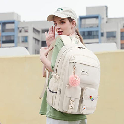abshoo School Backpack for Girls Bookbag with Lunch Bag Teen Girls School Bag Travel Daypack (Beige) - color: Beige