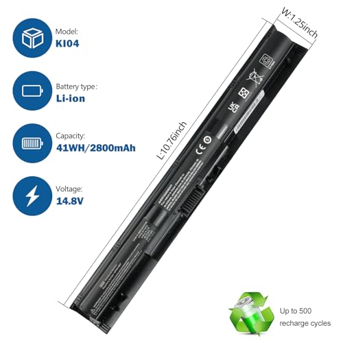 800049-001 KI04 Battery for HP Pavilion 15-ab 15-an 15t-ab100 17-g | 14.8V 2800mAh 41Wh for 17t-g100 17t-s100 cto Series K104 800010-421 TPN-Q160 TPN-Q158 TPN-159 TPN-Q161 TPN-Q162 15-ab143cl - size: 12.13*2.68*1.85 inch KI04