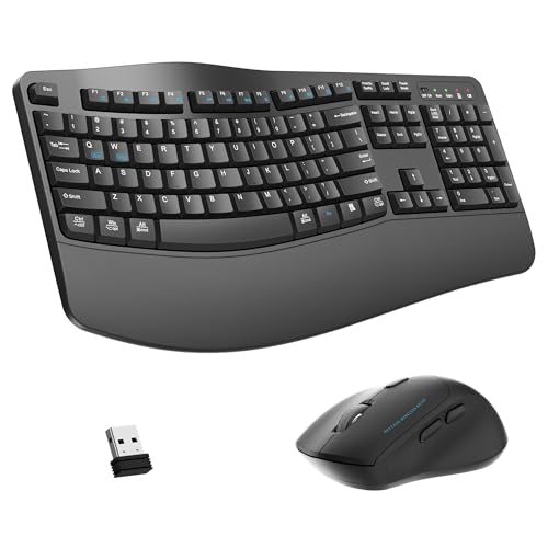 Wireless Keyboard and Mouse Combo,2.4G Full Size Wave Keys Ergonomic Keyboard with Wrist Rest for Natural Typing, 3 DPI Adjustable Ergonomic Silent Mouse for Computer/Laptop/Windows/Mac (Gray) - color: Graphite Gray