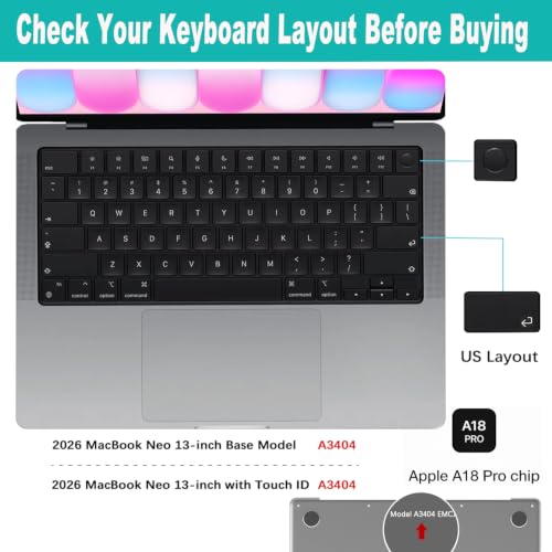 Keyboard Cover for 2026 New MacBook Neo 13 inch with Apple A18Pro Chip/A3404, MacBook Neo 13.0'' A18 Pro Accessory, US Layout Keyboard Skin-Black - color: Black