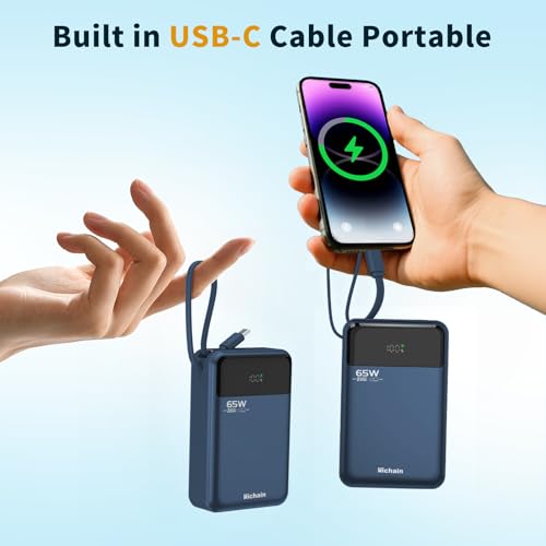 Hichain Laptop Power Bank 65W Portable Charger 20000mAh Blue | Fast Charging with USB C Cable, Phone Charger for iPhone 17/16/15/14/13 All Series/Samsung/Android, Camping Essential - color: Blue