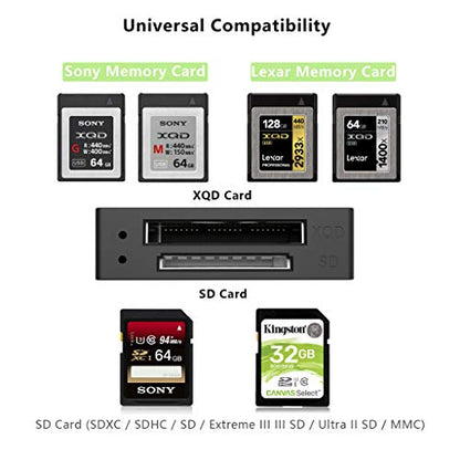XQD Card Reader, USB 3.0 XQD/SD Card Reader Dual Slot Memory Card Reader 5Gpbs Super Speed Support Sony G/M Series, Lexar 2933x/1400x USB Mark XQD Card,SD Card for Windows/Mac OS - color: CR312-A