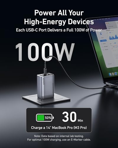 Anker Prime Charger, 100W Max 3-Port Compact Foldable USB C Charger | Fast Laptop Charger Power Adapter for MacBook Pro/Air, iPad Pro, iPhone 17/16/15 Series, Galaxy S25/S24,and More