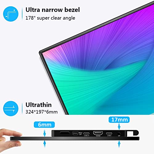 4k Portable Monitor, 14 Inch Portable Monitor USB C, 10-Bit Adobe 95% HDR Game Display with USB C/HDMI/Mini DP Compatible with Laptop/Game Console/PC/Surface - size: 14"