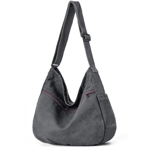 Canvas Hobo Crossbody Tote Bag for Women & Men Large Messenger Bag | Canvas Purses for Women Multi-Pocket Casual Shoulder Handbag for Travel Work Daily Shopping - color: 1-grey
