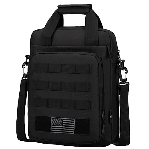 Tactical Messenger Bag, Laptop Briefcase MOLLE Shoulder Pack Handbag | Heavy Duty, Adjustable Strap, Water-resistan, Fit 14inch Tablet, Satchel Work Bag, for Outdoor, Hiking, Travel - color: Black
