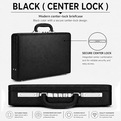 HAESTUS Briefcases for Men, Professional Leather Briefcase with Lock | Business Brief Case, Durable Executive Attache Case for Laptop Documents, Men's Hard Briefcase for Work Office Travel - color: Black