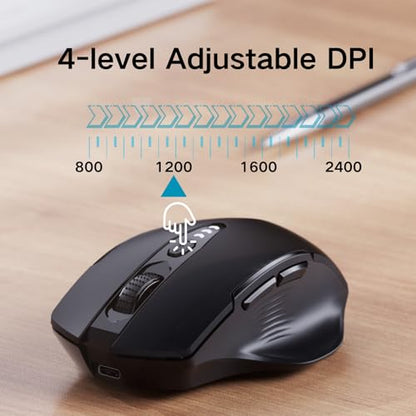Uineer Bluetooth Mouse, Tri-Mode Wireless, Rechargeable, 3-Device Switch | Dual Bluetooth plus 2.4G connectivity, Multi-Device switching and a visible rechargeable battery level - color: Yellow