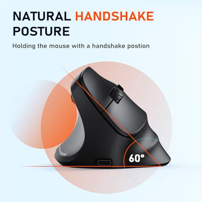 MEETION Left-Handed Wireless Ergonomic Vertical Mouse, Rechargeable - Black | Dual Bluetooth 5.2/3.0 + USB, RGB lighting, 4 adjustable DPI, compatible with Windows, Mac, PC, iPad and tablets - color: Left Black