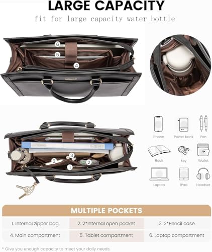 LOVEVOOK Laptop Tote Bag for Women, Leather Office Work Bag Briefcase fit for 15.6 inch Laptop, Large Teacher Computer Bag Handbag,2pcs Set Leather/Black | PU Leather Business Briefcase Teacher Travel College Bag Handbag fit for 15.6 inch Laptop, Office P