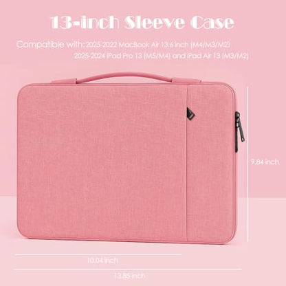 ProElife Sleeve Case for MacBook Neo & Air 13-in M5 M4, Retractable Handle | Pink, Precision Fit, Soft Inner Lining Padded, Anti-Scratch, Extra Attached Pocket, Travel Carry Laptop Bag for Home Office - color: Pink