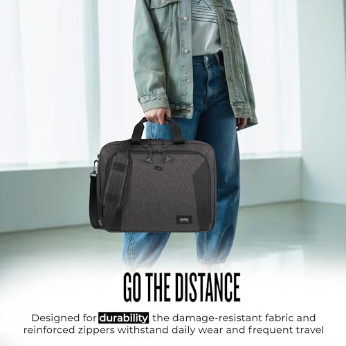 Solo New York Briefcase - Laptop Carrying Bag for Women & Men, Brief for Travel & Work, Internal Tablet Pocket, Adjustable Shoulder Strap, Fits 15.6" Computer - Voyage, Gray & Black
