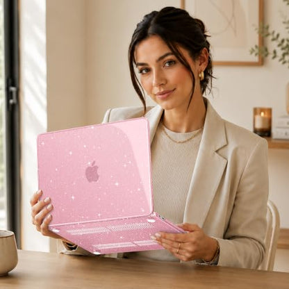 May Chen Compatible with MacBook Neo 13 inch Case 2026 Model A3404, Plastic Hard Shell,Keyboard Cover,Screen Protector,Dust Plug, for MacBook Neo 13" with A18 Pro Chip, Glitter Pink - color: Glitter Pink