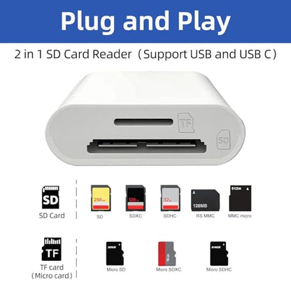 USB C SD Card Reader, USB SD Card Reader, Supports SD and Micro SD Memory Card Adapters for iPhone 15 16 17/iPad/MacBook/Mac, with USB to USB C Adapter