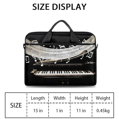 Laptop Shoulder Bag for Women Men, Waterproof Computer Case Messenger Bag Briefcase for Business Office Travel - color: Music Note With Piano Keys