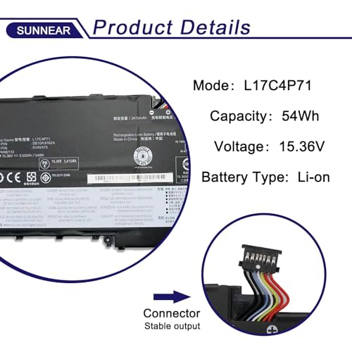 L17C4P71 01AV475 SB10K97624 Laptop Battery Replacement for Lenovo ThinkPad X1 Yoga 3rd Gen Series 3520mAh L17M4P71 - size: 12.28*5.59*1.34 inches L17C4P71