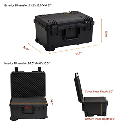 MEIJIA Premium Waterproof Rolling Hard Camera Case,Hard Protective Case with customizable fit foam and wheels,Full Protection with Light&Convenient Design,Elegant Black (21.2"x16"x10.51") - size: 21.2"x16"x10.51"