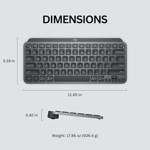 Logitech MX Keys Mini Minimalist Wireless Illuminated Keyboard - Graphite | Minimalist, compact, Bluetooth, USB-C, metal build, compatible with Apple macOS, iOS, Windows, Linux, Android - color: Graphite, style: MX Keys Mini