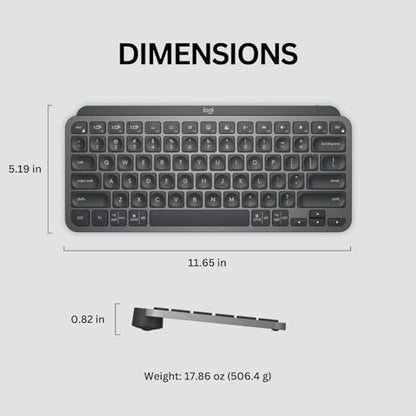 Logitech MX Keys Mini Minimalist Wireless Illuminated Keyboard - Graphite | Minimalist, compact, Bluetooth, USB-C, metal build, compatible with Apple macOS, iOS, Windows, Linux, Android - color: Graphite, style: MX Keys Mini