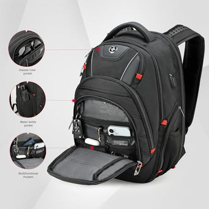 Swissdigital Design Travel Backpack for men with Apple Find My, TSA Friendly USB Charging RFID Protection Business Backpack Fits 15.6" Laptops Black | J149508F-BR - color: Black/Finder