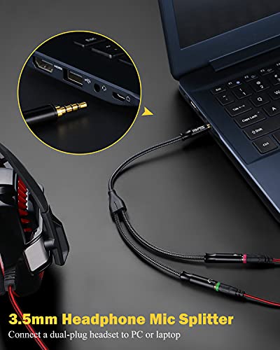 Headphone Mic Splitter, 3.5mm TRRS Splitter with Separate Headphone and Mic Jack, 3.5mm Combo Audio Adapter 2 Female to 1 Male Compatible to Xbox One Smartphone PC Tablet Ps4 Gaming-10 inch - size: 0.65FT